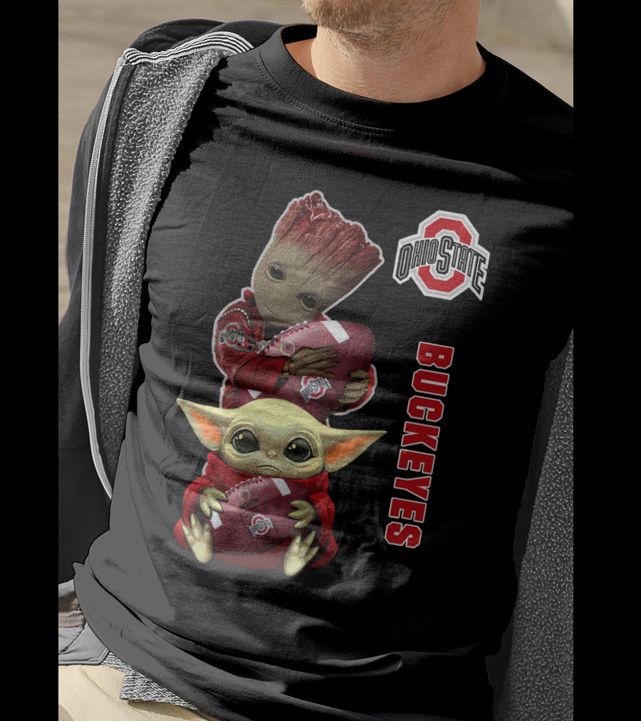 Ohio State Buckeyes Baby Groot And Baby Yoda Football T-Shirt