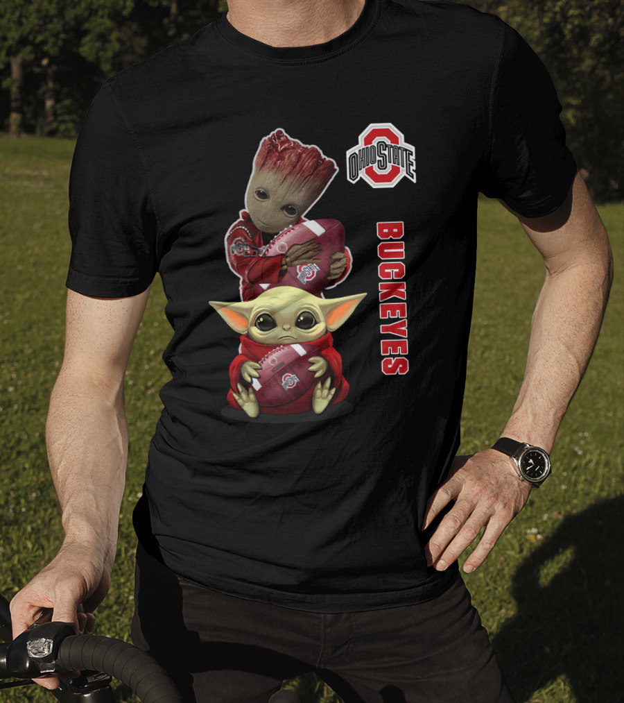 Ohio State Buckeyes Baby Groot And Baby Yoda Football T-Shirt
