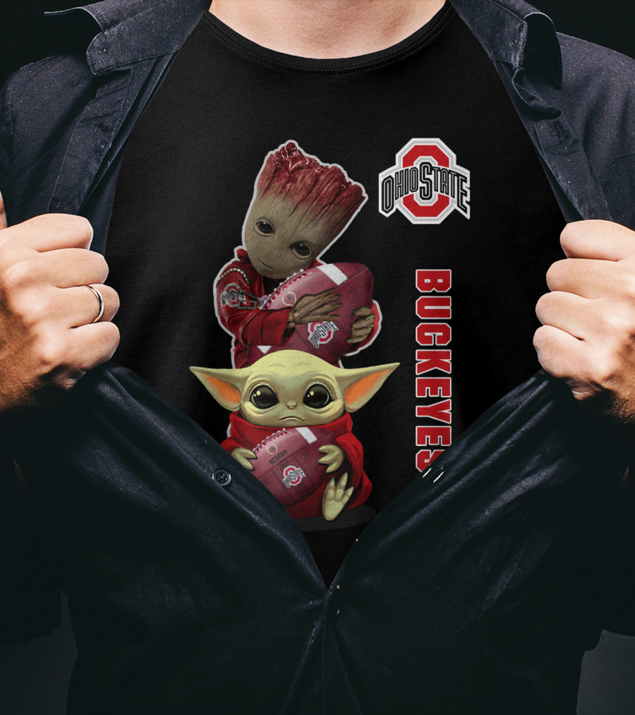 Ohio State Buckeyes Baby Groot And Baby Yoda Football T-Shirt