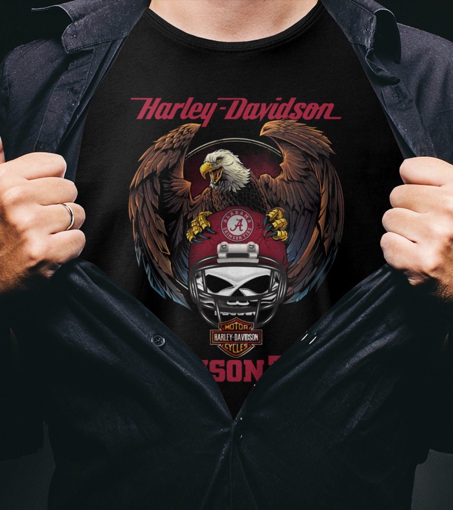 Harley Davidson Crimson Tide Alabama Football Eagle Skull Helmet T-Shirt