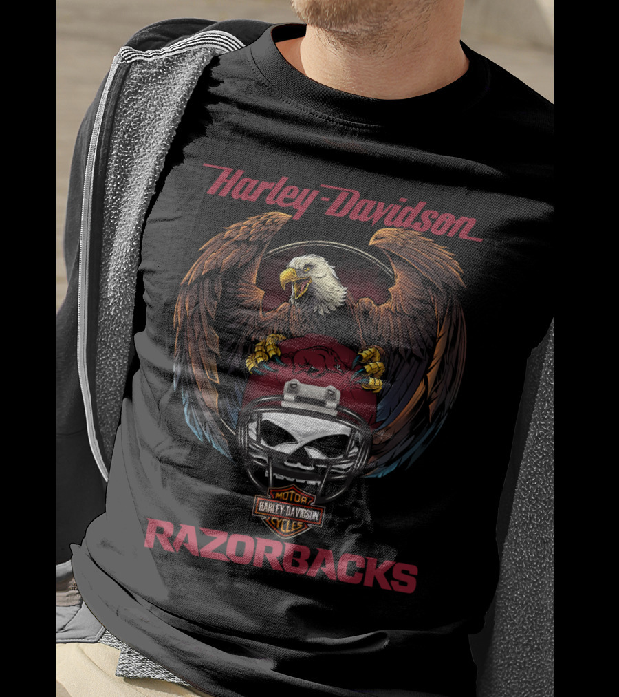 Harley Davidson Razorbacks Ncaa Eagle Helmet T-Shirt