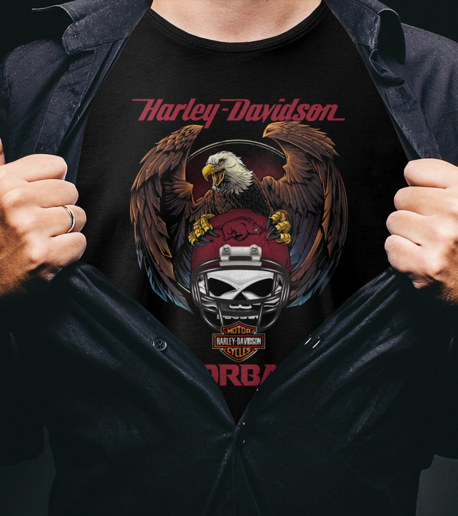 Harley Davidson Razorbacks Ncaa Eagle Helmet T-Shirt