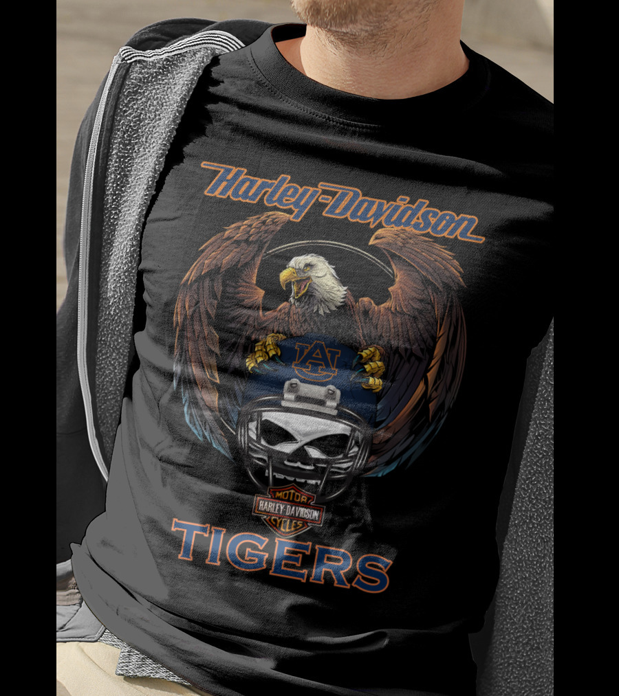 Harley Davidson Motorcycles Tigers Auburn Eagles Helmet T-Shirt