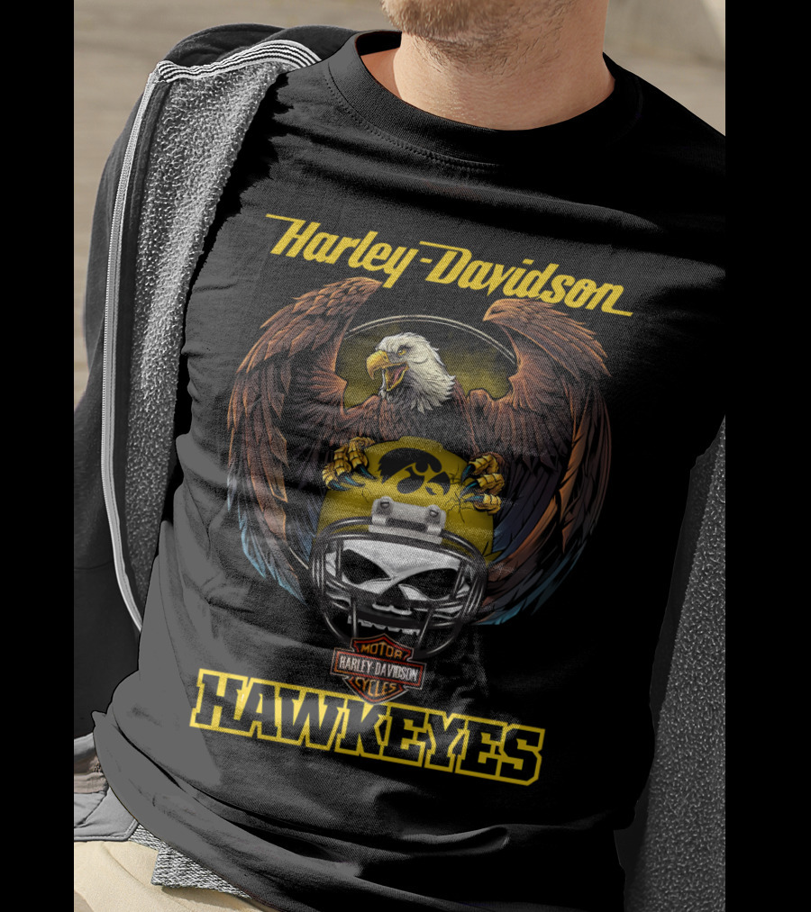 Harley Davidson Hawkeyes Bald Eagle Iowa Helmet T-Shirt