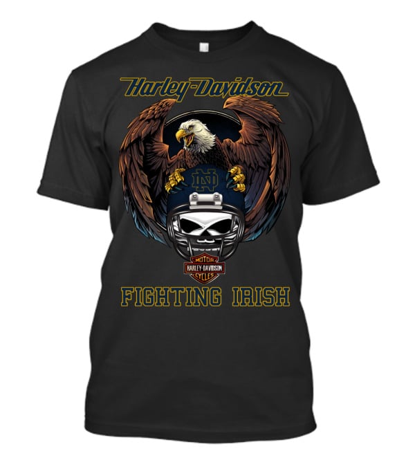 Harley Davidson Fighting Irish Ncaa Nd Motorcycle Cycles Eagle Helmet T-Shirt