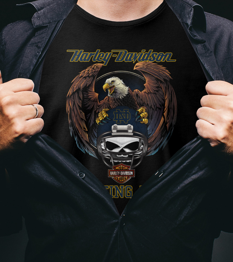 Harley Davidson Fighting Irish Ncaa Nd Motorcycle Cycles Eagle Helmet T-Shirt