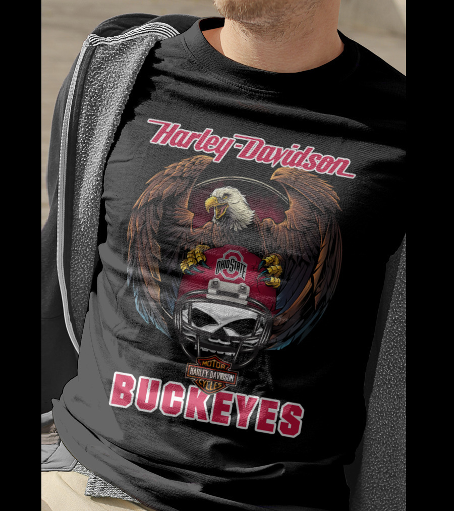 Harley Davidson Ohio State Buckeyes Eagle Helmet Ncaa Cycles T-Shirt