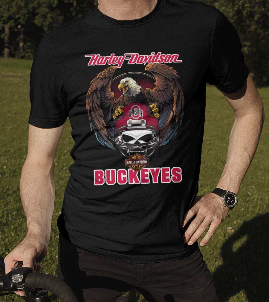 Harley Davidson Ohio State Buckeyes Eagle Helmet Ncaa Cycles T-Shirt