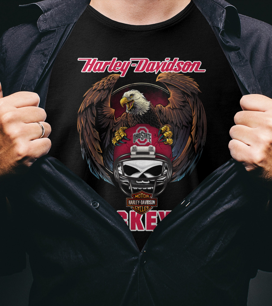 Harley Davidson Ohio State Buckeyes Eagle Helmet Ncaa Cycles T-Shirt