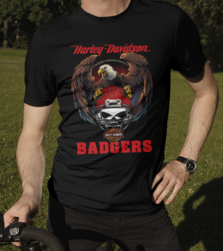 Harley Davidson Badgers Motorcycles Ncaa Football Helmet Eagle T-Shirt