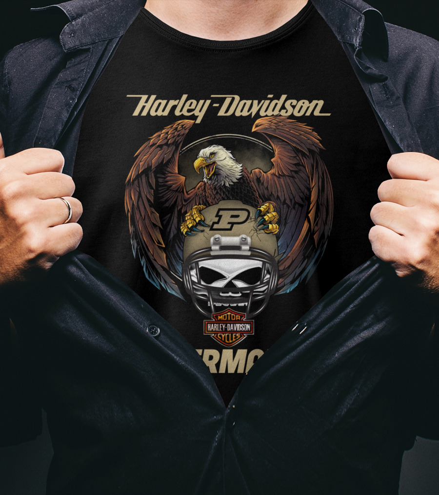 Harley Davidson Purdue Boilermakers Eagle Skull Helmet T-Shirt