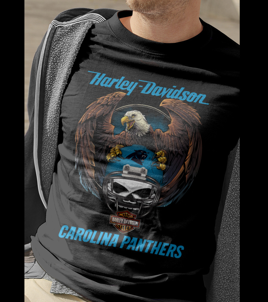 Harley Davidson Carolina Panthers Nfl Motorcycle Helmet Eagle Artwork T-Shirt