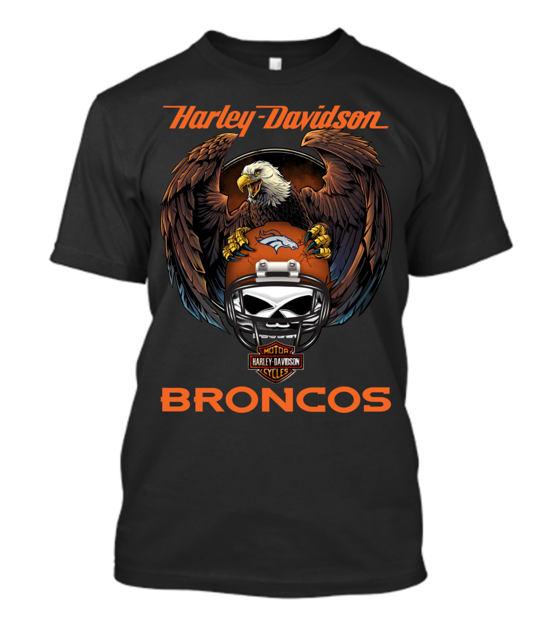 Harley Davidson Broncos Skull Eagle Helmet Nfl Collaboration T-Shirt