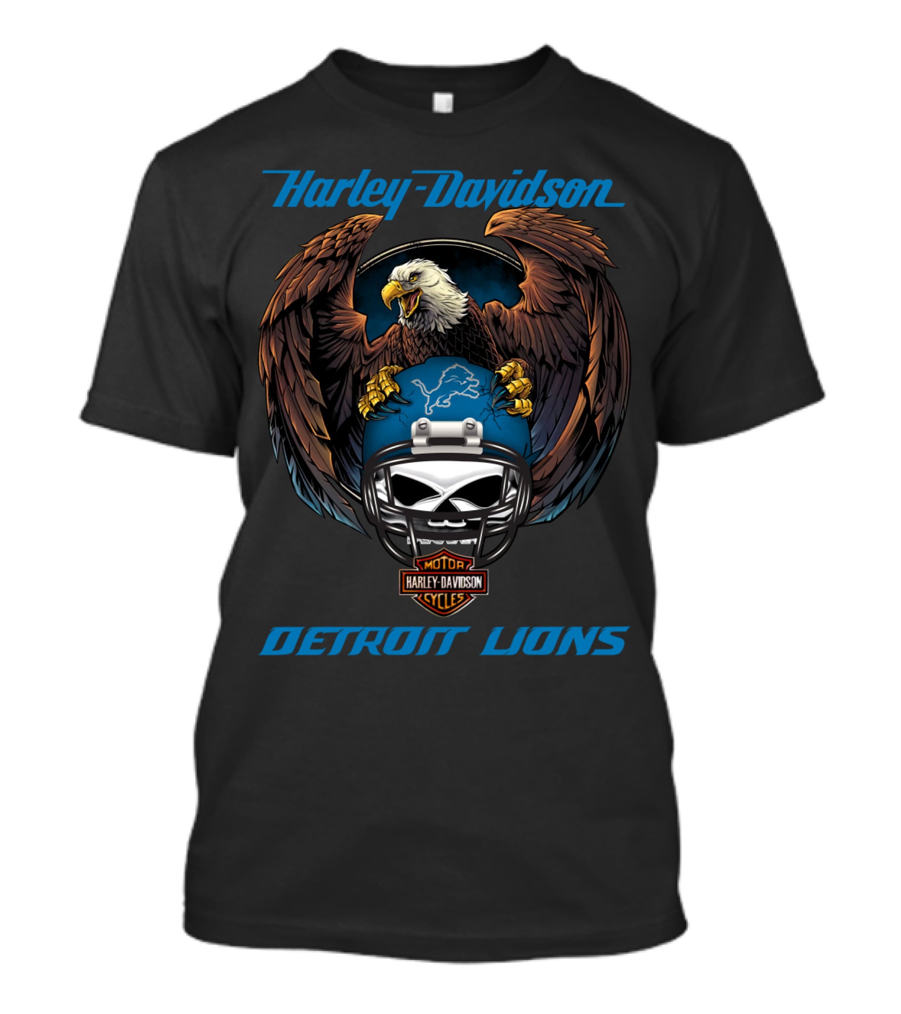 Harley Davidson Detroit Lions Eagle Helmet Nfl Motorcycles T-Shirt