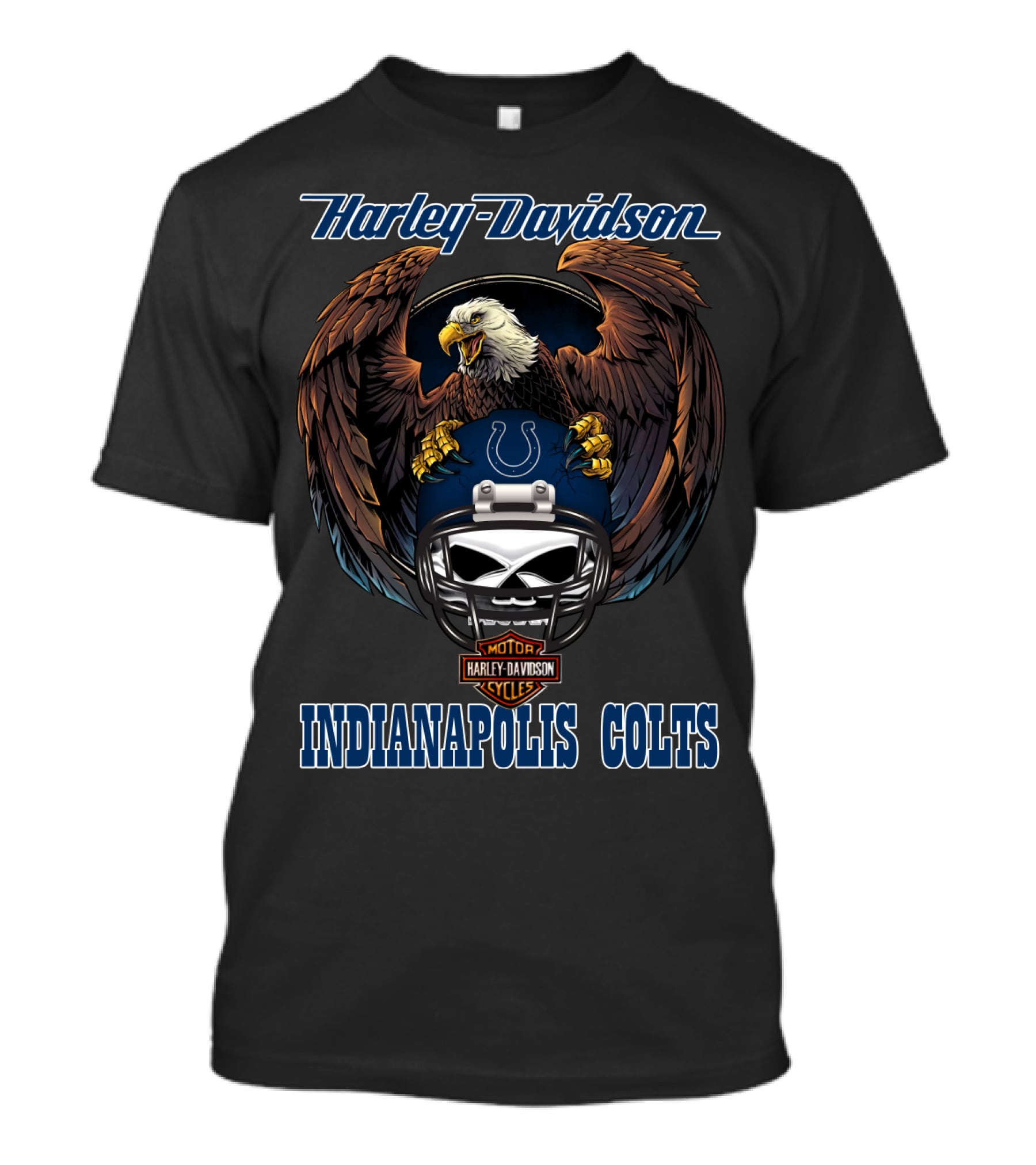 Harley Davidson Indianapolis Colts Bald Eagle Skull Helmet T-Shirt