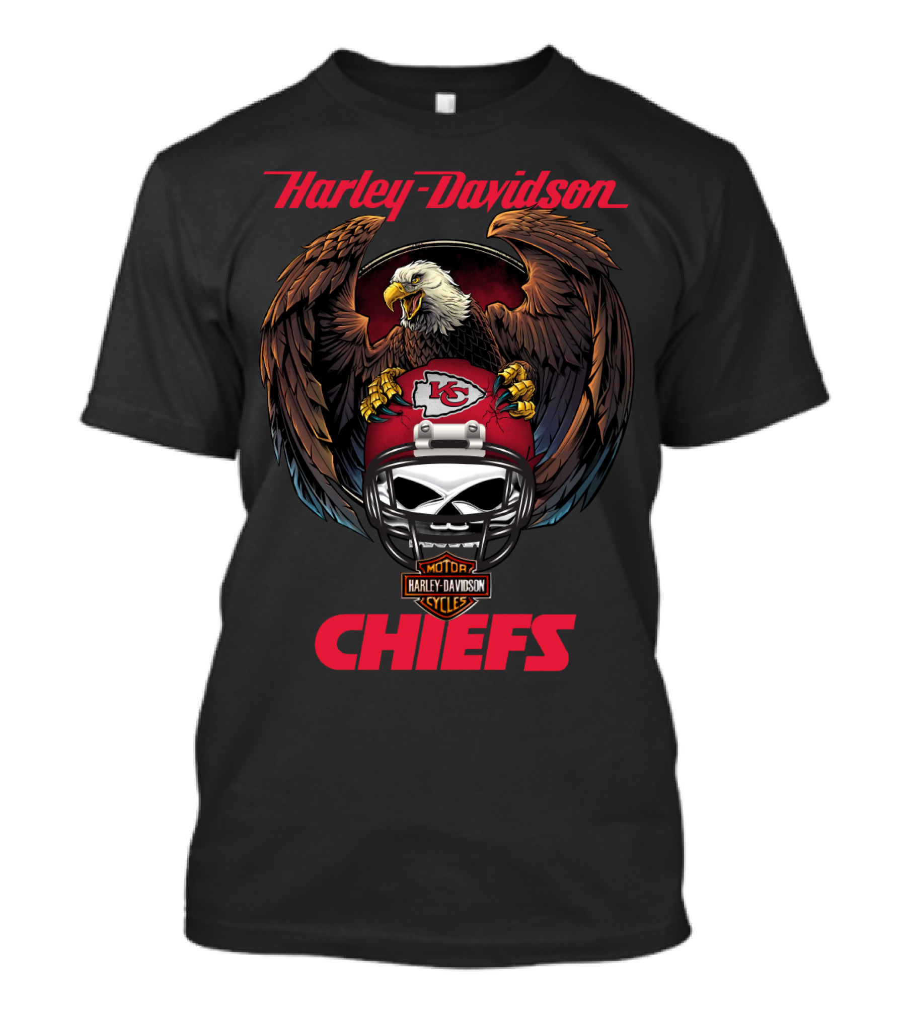 Harley Davidson Kansas City Chiefs Nfl Eagles Helmet Motor Cycles T-Shirt