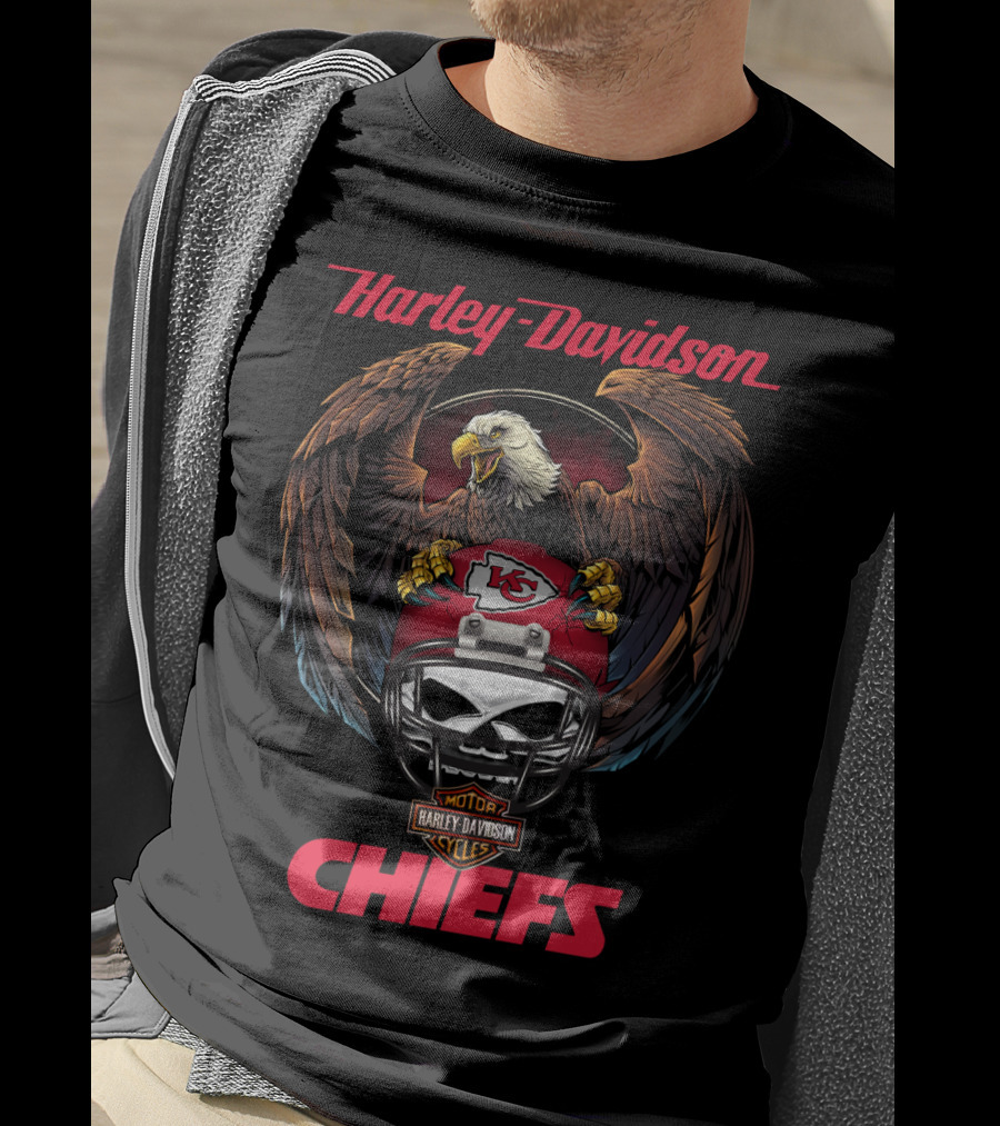Harley Davidson Kansas City Chiefs Nfl Eagles Helmet Motor Cycles T-Shirt