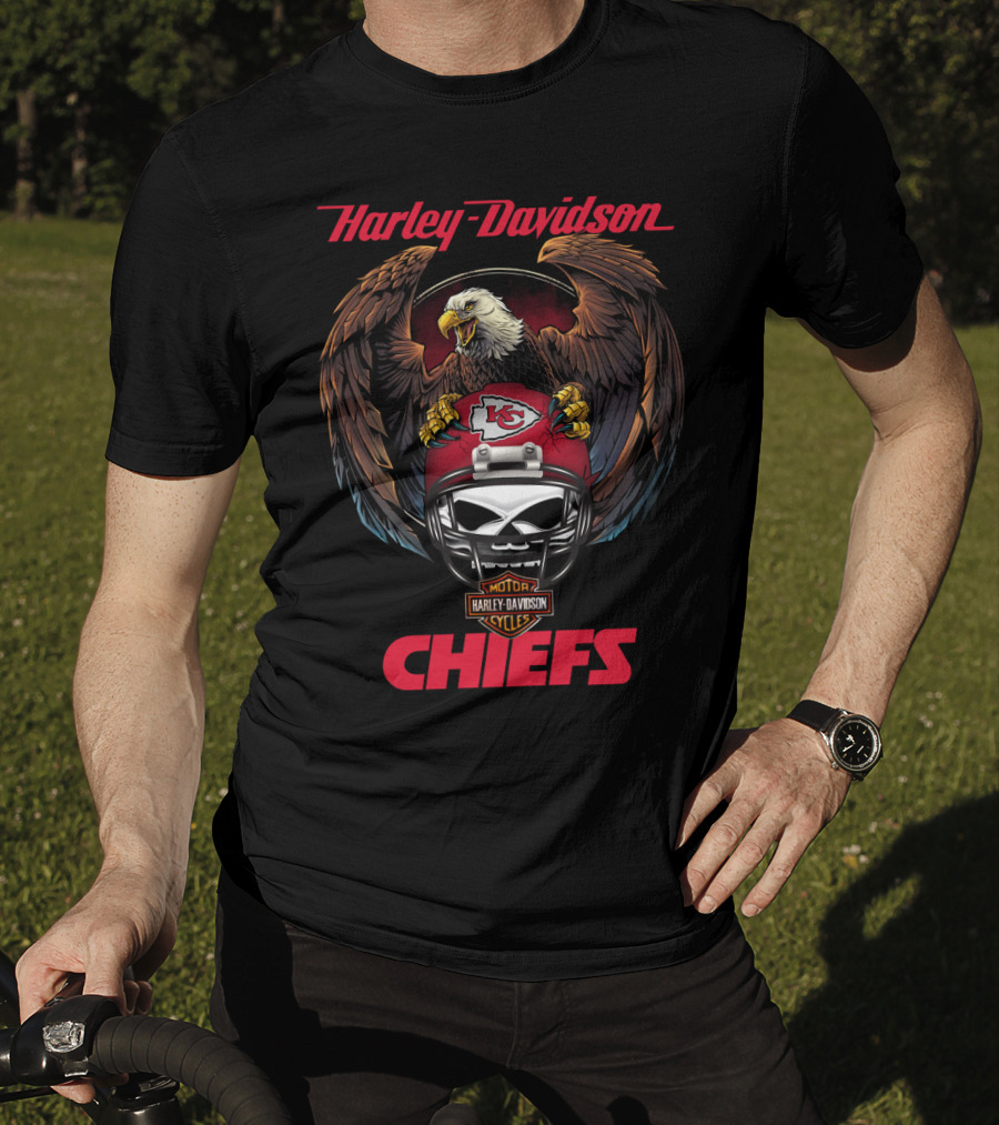 Harley Davidson Kansas City Chiefs Nfl Eagles Helmet Motor Cycles T-Shirt