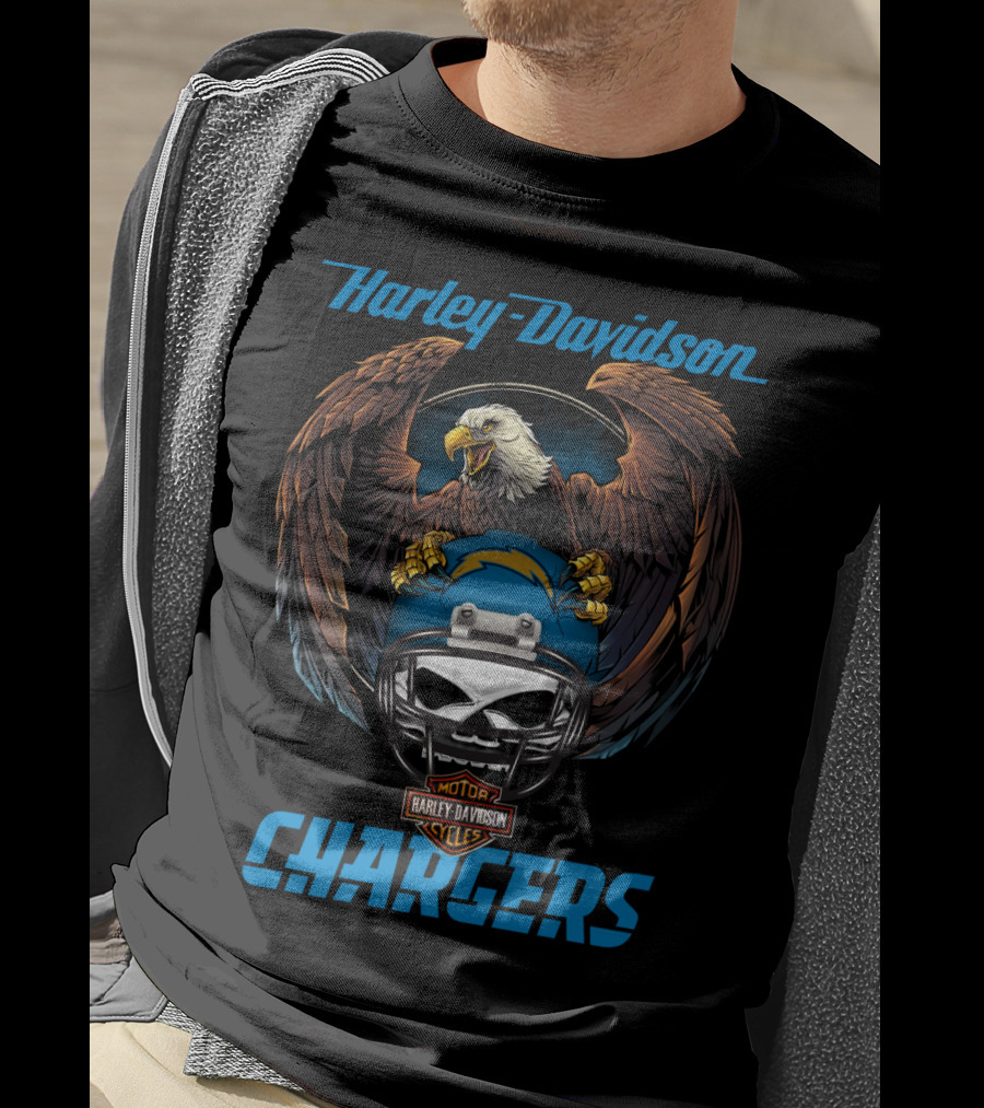 Harley Davidson Motorcycles Chargers Nfl Lac Eagle Helmet T-Shirt