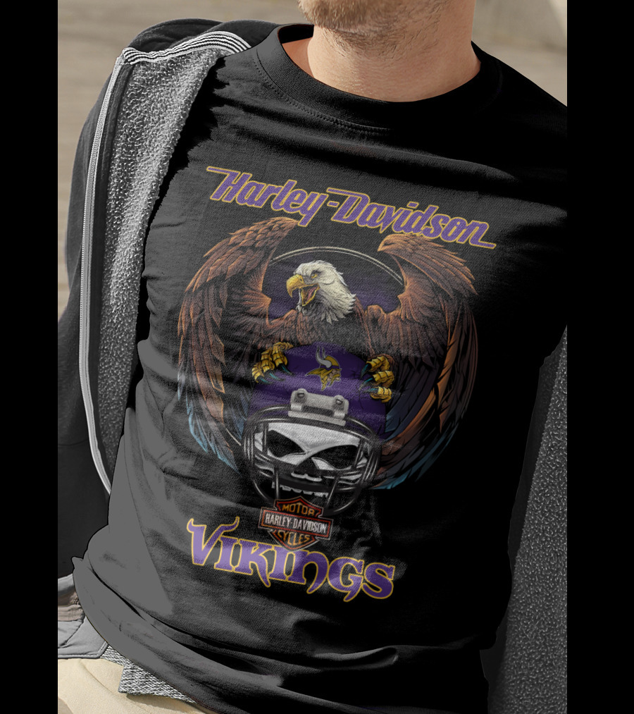 Harley Davidson Motor Cycles Vikings Nfl Eagle Helmet T-Shirt