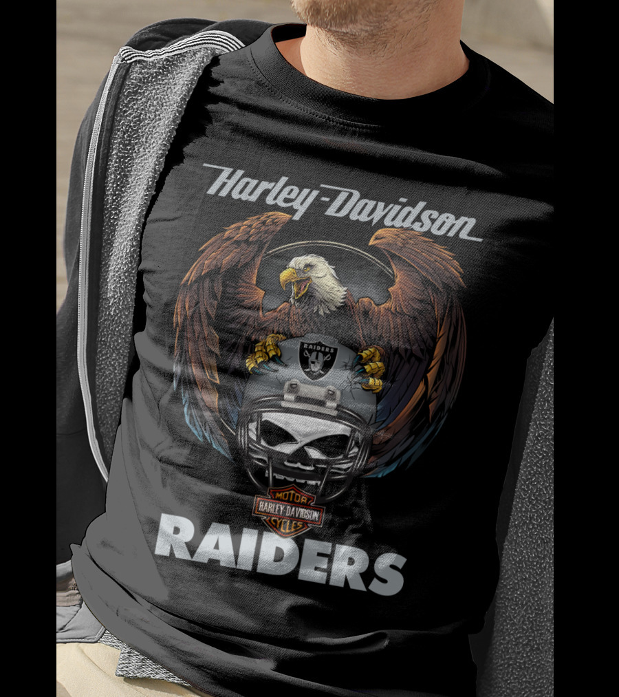 Harley Davidson Raiders Eagle Skull Helmet Motor Cycles T-Shirt
