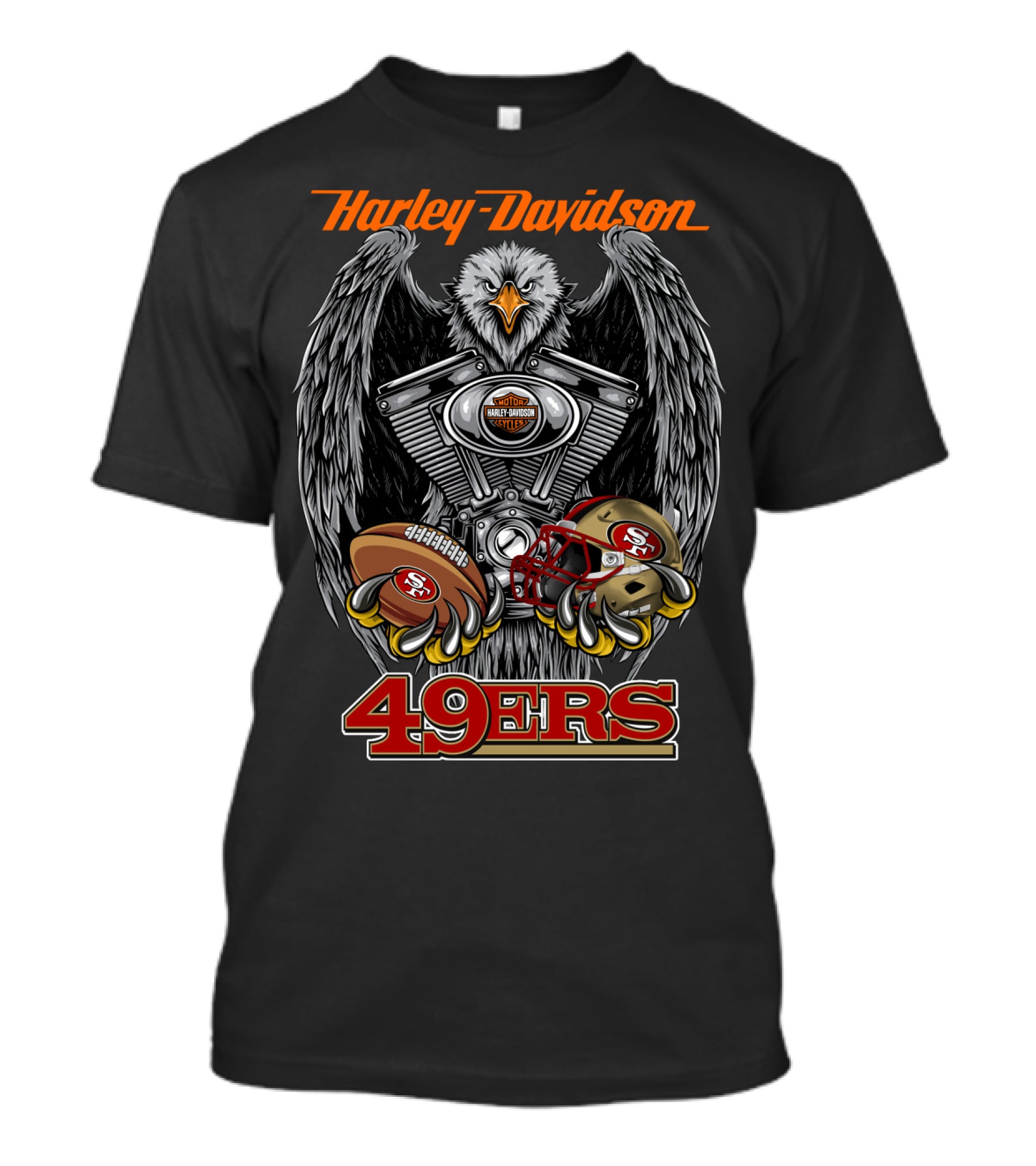 Harley Davidson 49ers Football Eagle And Engine T-Shirt