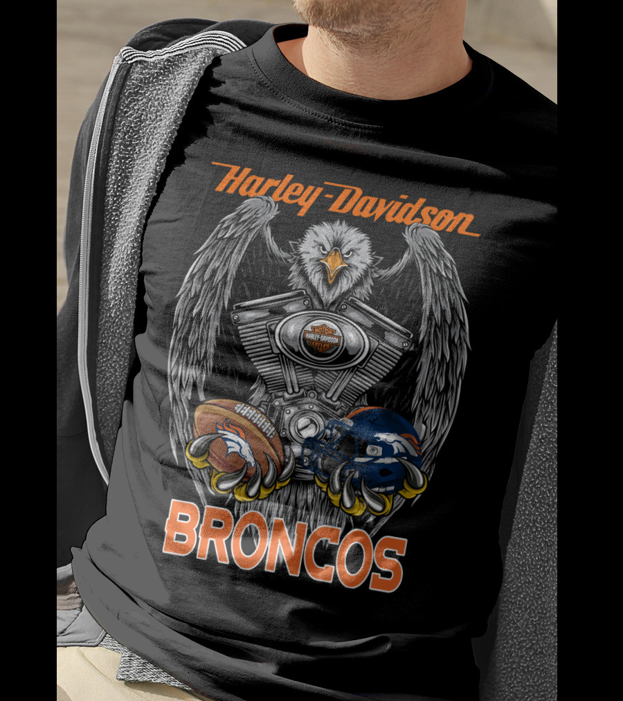Harley Davidson Broncos Eagle Nfl Football Helmet Engine T-Shirt