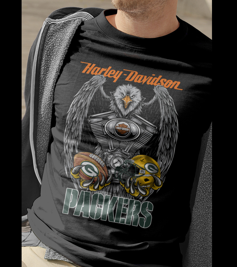 Harley Davidson Packers Nfl Gbp Eagle Motorcycle Helmet Football T-Shirt