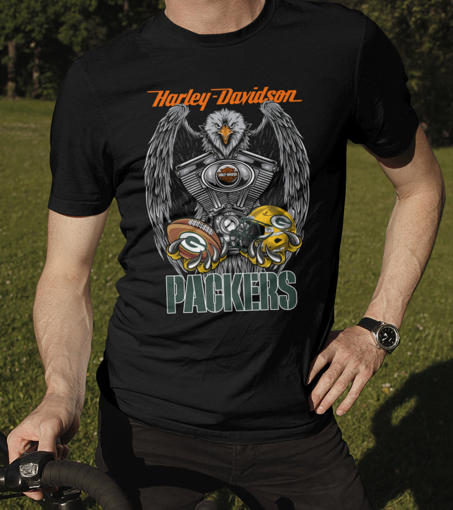 Harley Davidson Packers Nfl Gbp Eagle Motorcycle Helmet Football T-Shirt