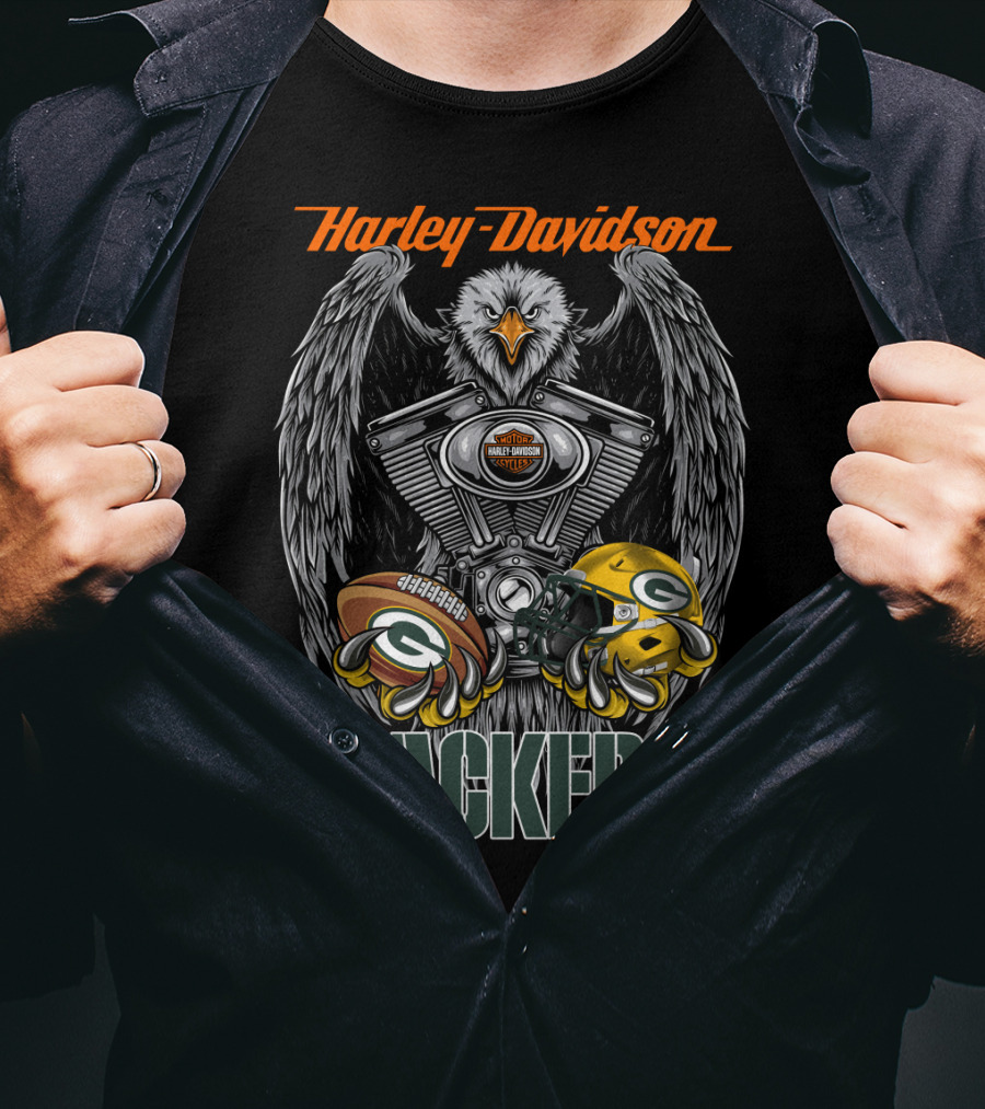 Harley Davidson Packers Nfl Gbp Eagle Motorcycle Helmet Football T-Shirt