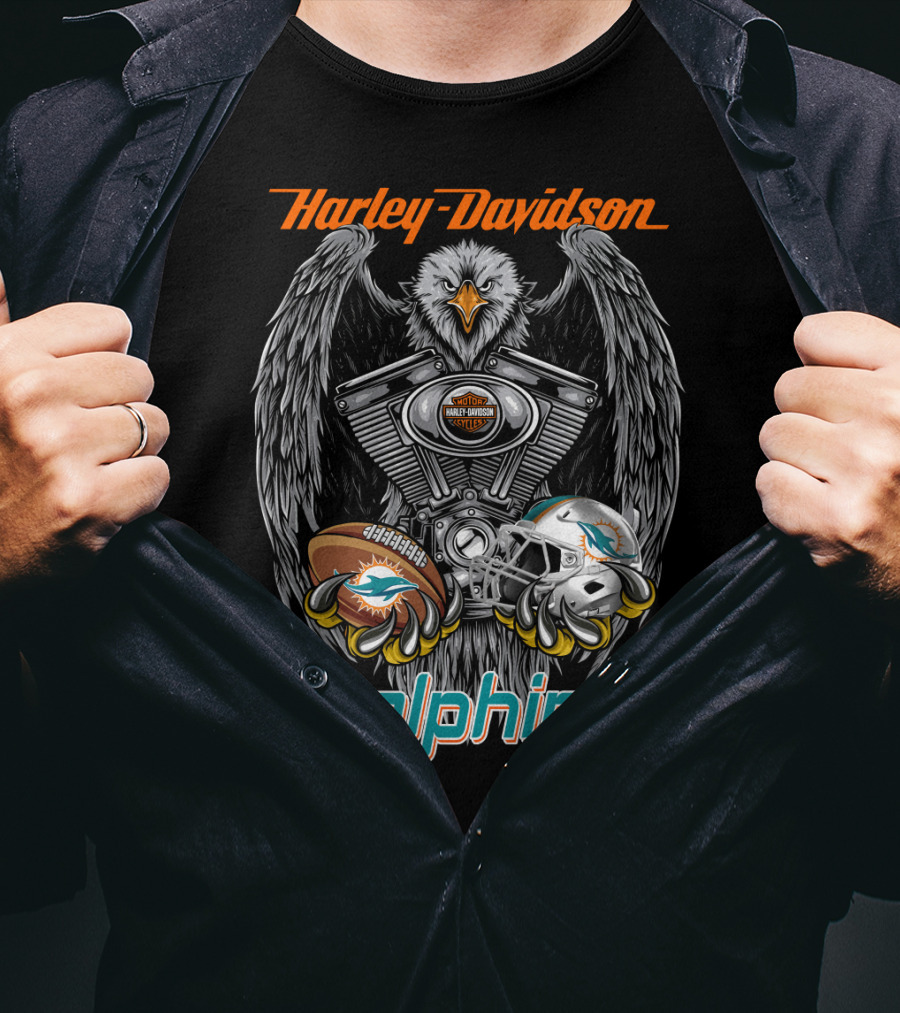 Harley Davidson Dolphins Miami Football Collaboration Nfl T-Shirt