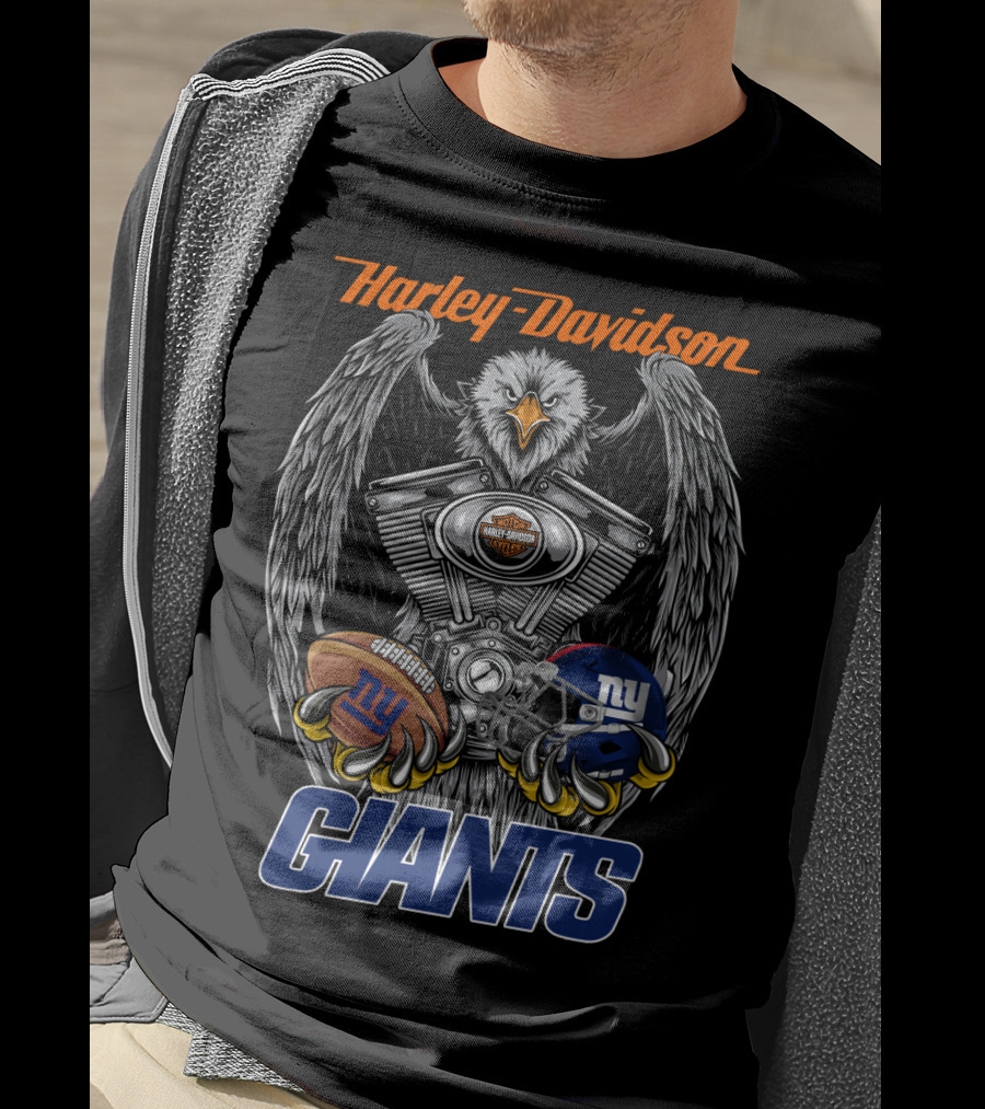 Harley Davidson New York Giants Nfl Eagle Engine Football Helmet T-Shirt