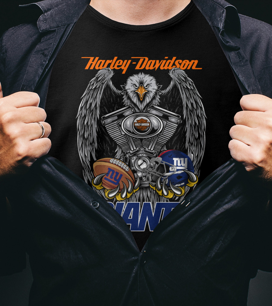 Harley Davidson New York Giants Nfl Eagle Engine Football Helmet T-Shirt