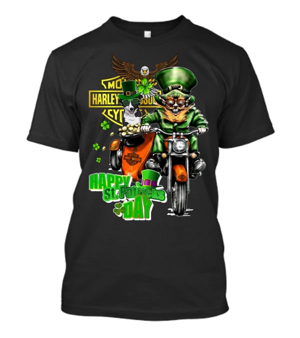 Happy St. Patrick's Day Harley Davidson Border Collie Motorcycle Riding T-Shirt