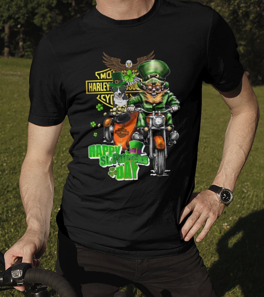 Happy St. Patrick's Day Harley Davidson Border Collie Motorcycle Riding T-Shirt