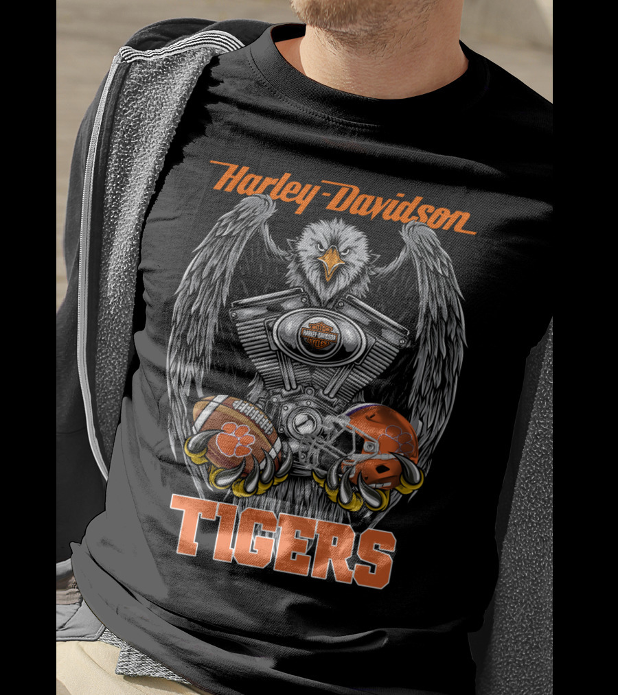 Harley Davidson Tigers Football Motorcycle Engine T-Shirt