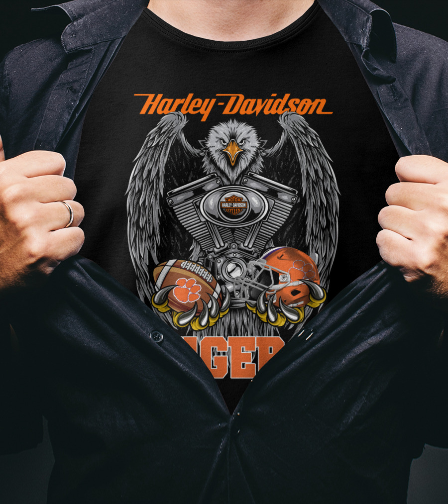 Harley Davidson Tigers Football Motorcycle Engine T-Shirt