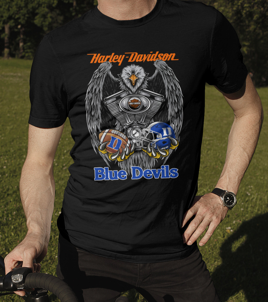 Harley Davidson Blue Devils Engine Eagle Football Helmet T-Shirt