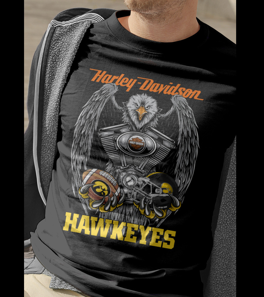 Harley Davidson Hawkeyes Eagle Engine Football Helmet T-Shirt