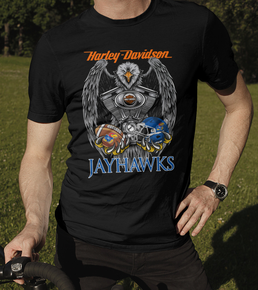 Harley Davidson Jayhawks Kansas Football Helmet And Ball T-Shirt