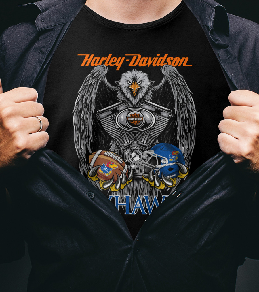 Harley Davidson Jayhawks Kansas Football Helmet And Ball T-Shirt