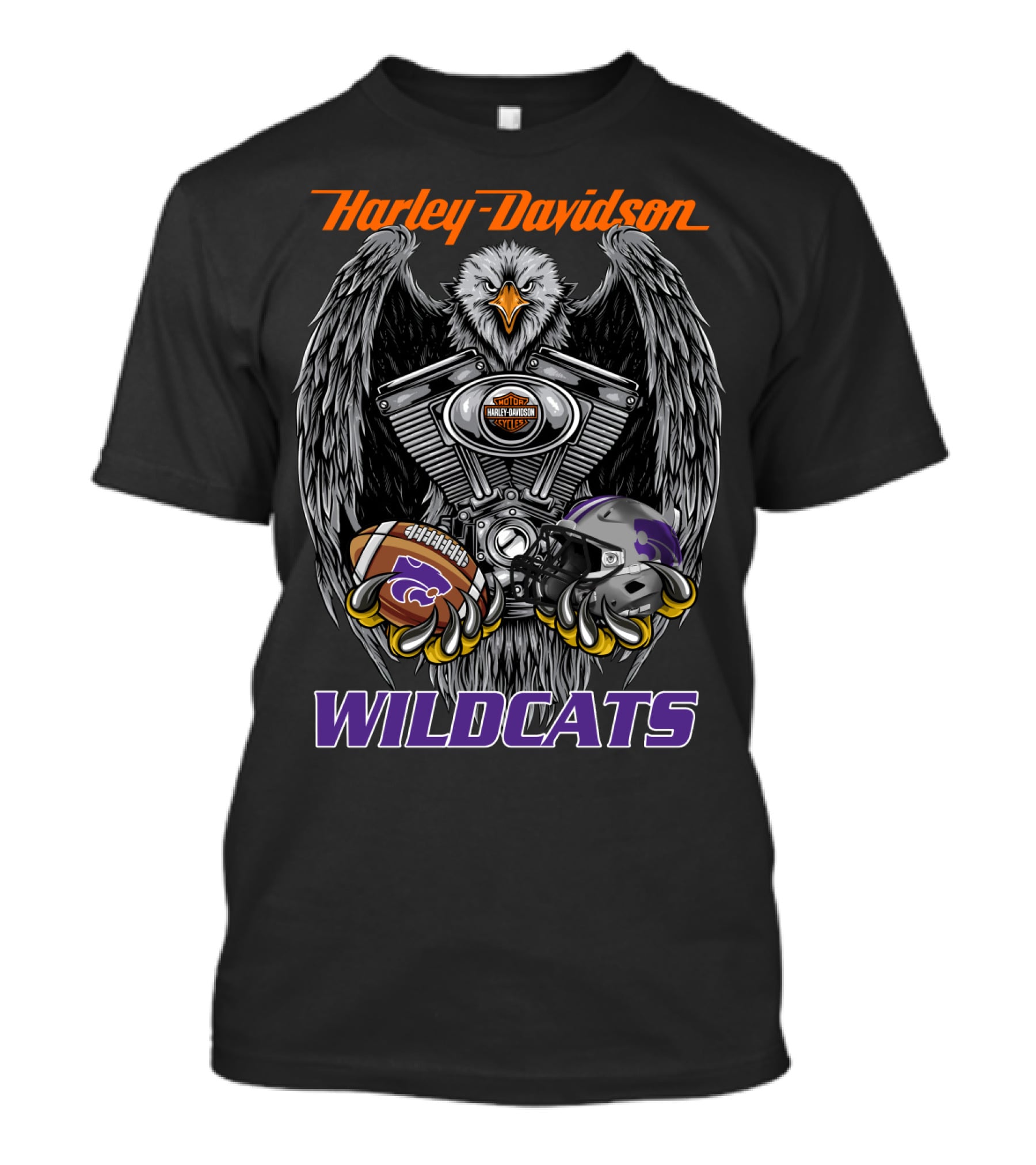 Harley Davidson Wildcats Ncaa Football Kansas State University Ksu Helmet And Engine T-Shirt