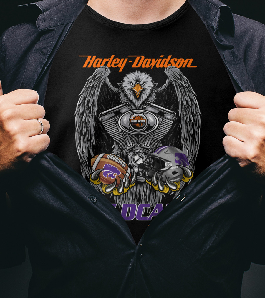 Harley Davidson Wildcats Ncaa Football Kansas State University Ksu Helmet And Engine T-Shirt