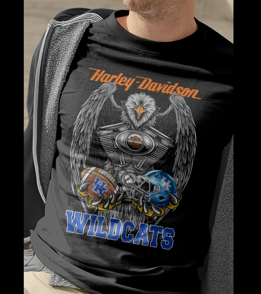 Harley Davidson Wildcats Uk Ncaa Football Helmet And Engine Eagle T-Shirt