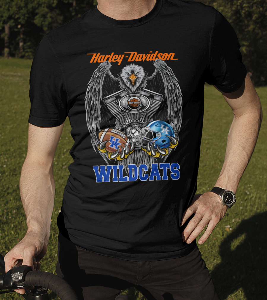 Harley Davidson Wildcats Uk Ncaa Football Helmet And Engine Eagle T-Shirt
