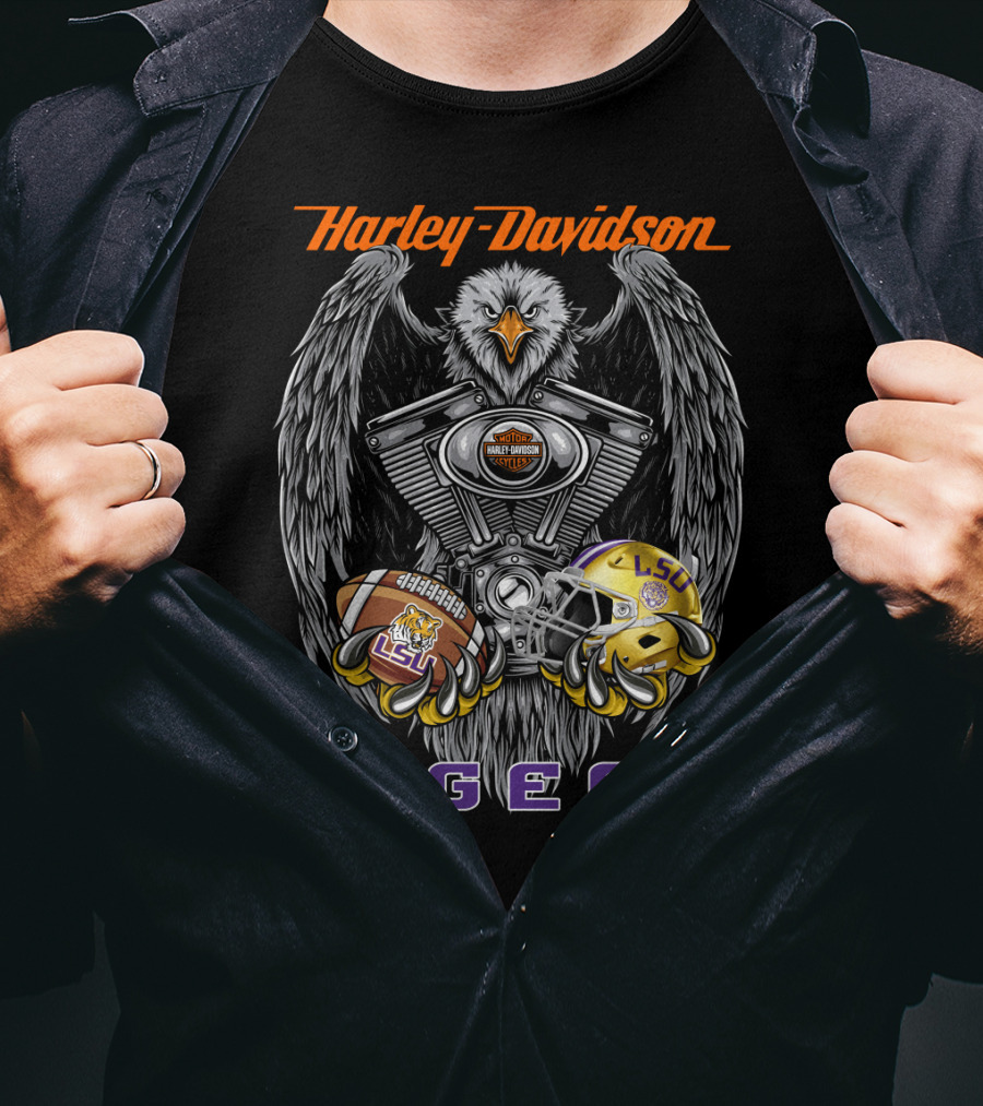 Harley Davidson Tigers Lsu Football Ncaa T-Shirt