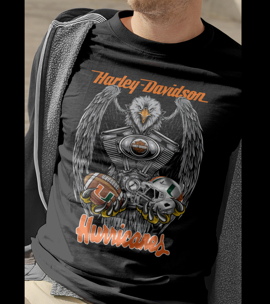 Harley Davidson Hurricanes Miami Football Helmet Engine Eagle T-Shirt