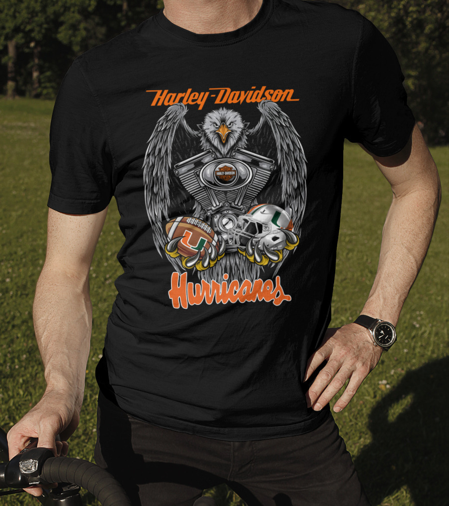 Harley Davidson Hurricanes Miami Football Helmet Engine Eagle T-Shirt