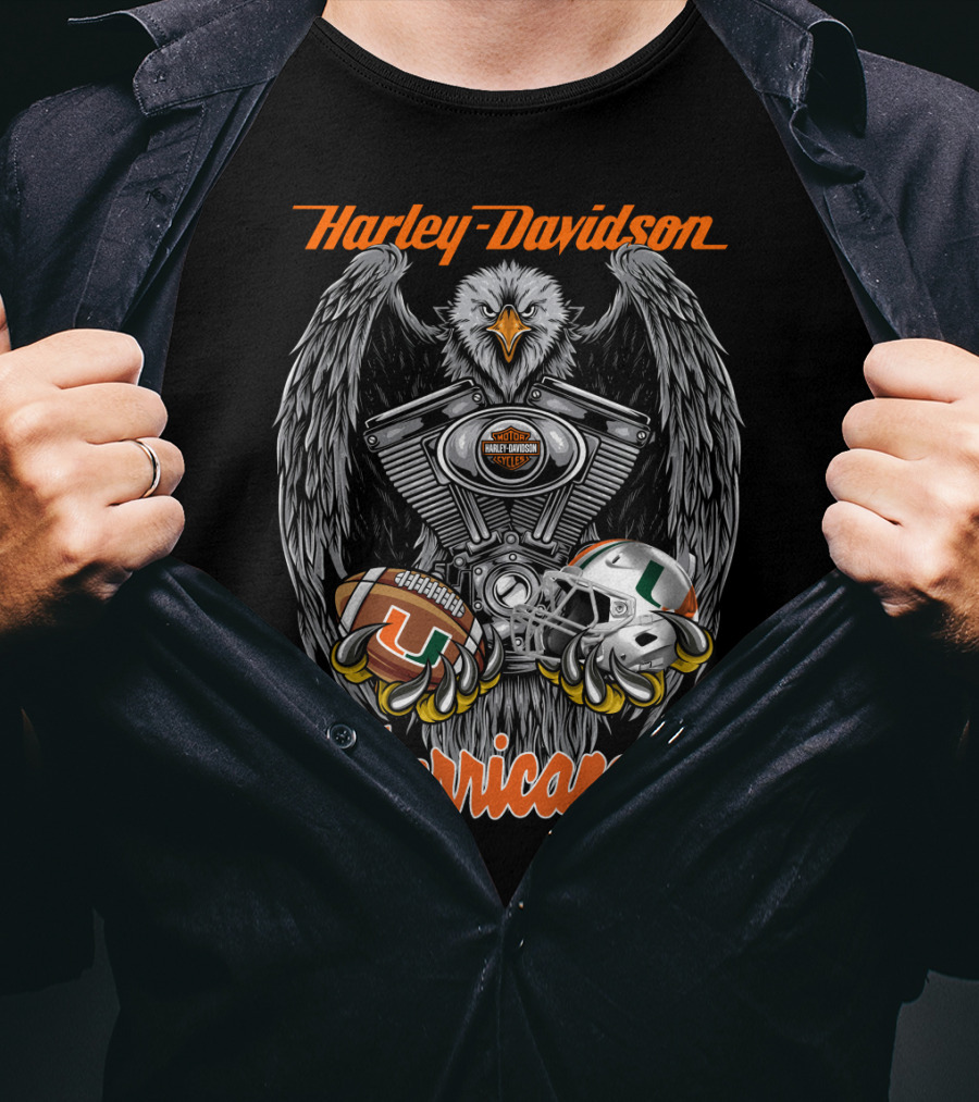Harley Davidson Hurricanes Miami Football Helmet Engine Eagle T-Shirt