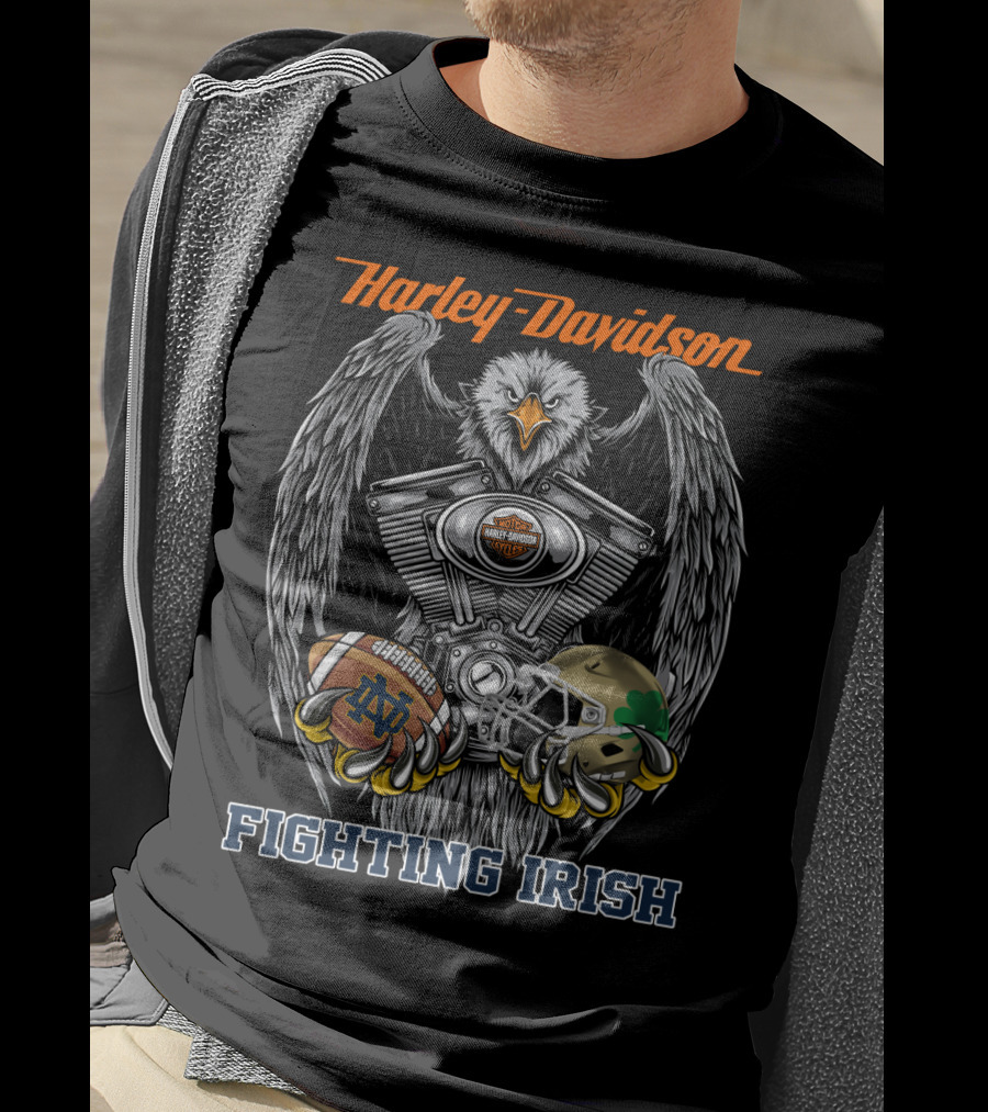 Harley Davidson Fighting Irish Notre Dame Football Eagle Engine T-Shirt